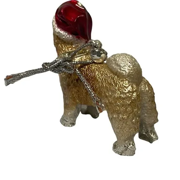 Dog Terrier Red Hat Rhinestone Necklace Gift Enamel Christmas Ornament
